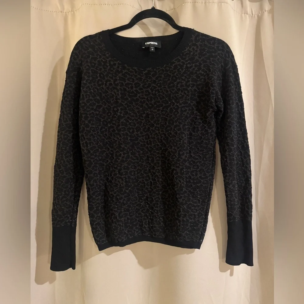 Express Black Textured Crew Neck Sweater